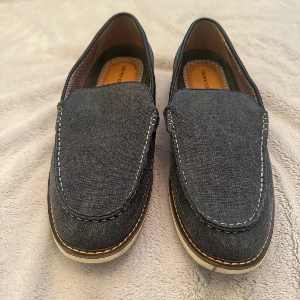 Crown Vintage CR Finnian Men’s‎ Slip-On Loafers Size 11M Denim Blue White Stitch